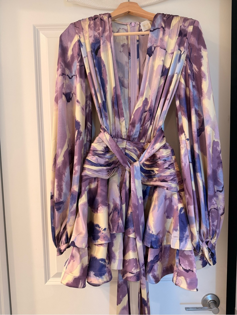 New Bronx and Banco Wisteria Bedouin Coastal Wrap Mini Dress in Purple Multi - Picture 7 of 16
